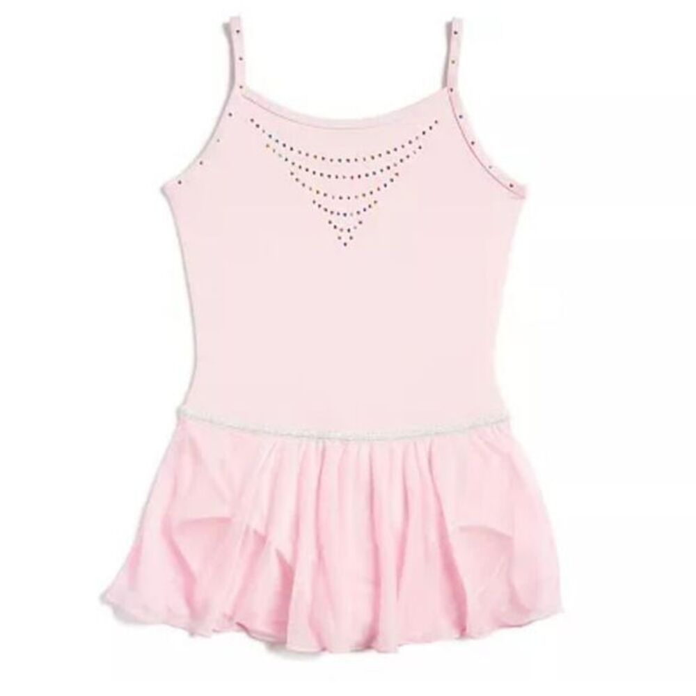 Jaques Moret Dance Cami Dance Leotard Skirt Rhinestones XS Pink
